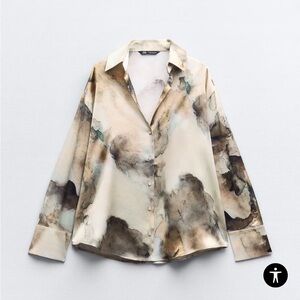 NWT Zara satin effect blouse button up watercolour marble size medium size US 6
